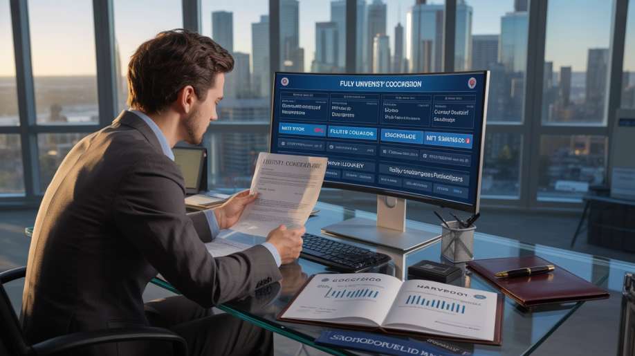 Fully Funded USA University Scholarships 2026 tech professional reviewing elite US university admission letters and fully funded scholarship dashboards